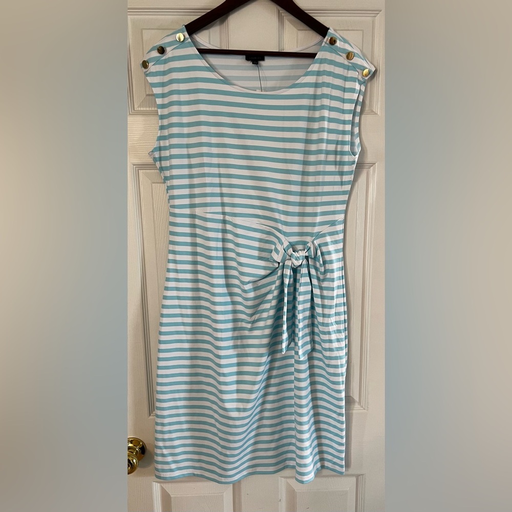 Talbots jersey Dress in Aqua and White Stripes